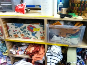 Wall of fabric remnants at SCRAP DC. 