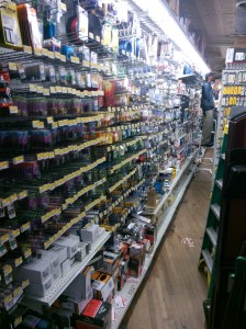 Aisle full of supplies for puppet projects or home repair. 