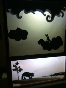 The final sets in place, with Coyote looking up at the stars and Bear waiting down on earth. 